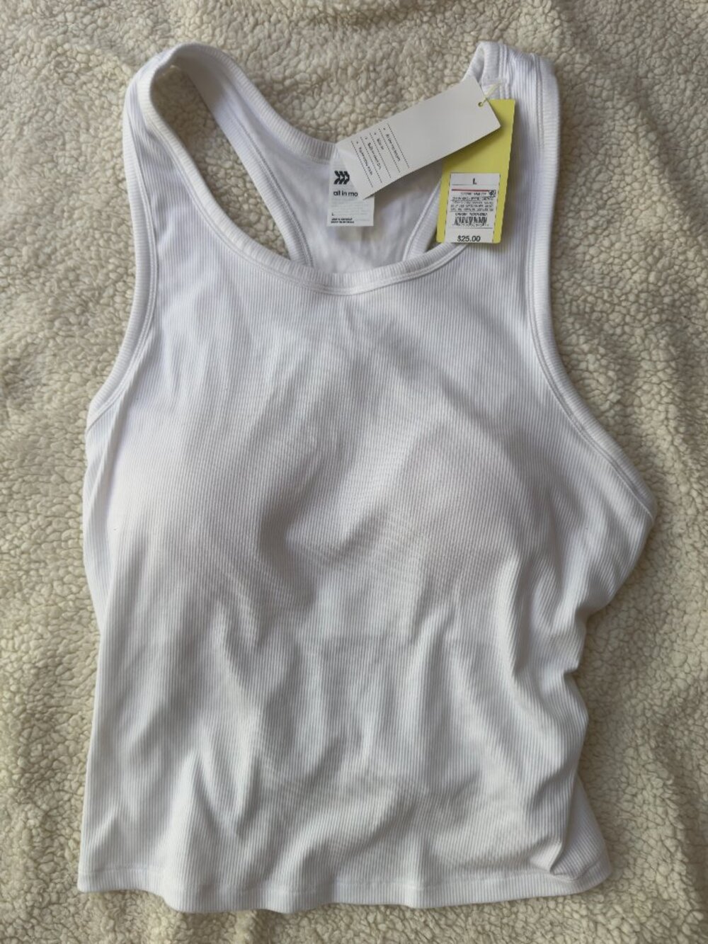 All in Motion White Ribbed Racerback Support Tank Shelf Bra NWT Size L